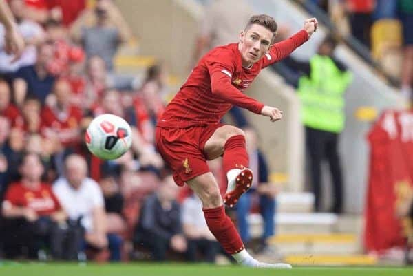 BRADFORD, ENGLAND - Saturday, July 13, 2019: Liverpool's Harry Wilson takes a free-kick during a pre-season friendly match between Bradford City AFC and Liverpool FC at Valley Parade. (Pic by David Rawcliffe/Propaganda)