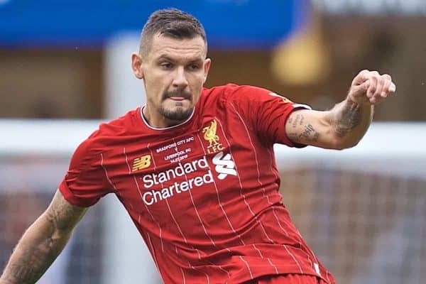 BRADFORD, ENGLAND - Saturday, July 13, 2019: Liverpool's Dejan Lovren during a pre-season friendly match between Bradford City AFC and Liverpool FC at Valley Parade. (Pic by David Rawcliffe/Propaganda)