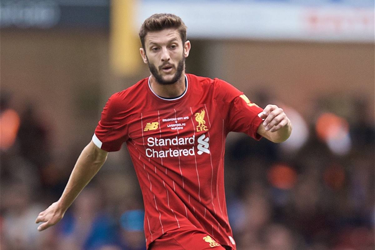 BRADFORD, ENGLAND - Saturday, July 13, 2019: Liverpool's Adam Lallana during a pre-season friendly match between Bradford City AFC and Liverpool FC at Valley Parade. (Pic by David Rawcliffe/Propaganda)