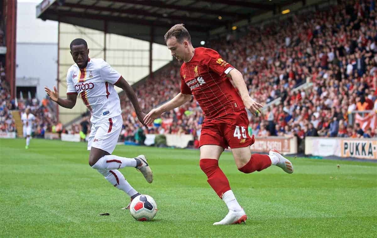 BRADFORD, ENGLAND - Saturday, July 13, 2019: Liverpool's Liam Millar during a pre-season friendly match between Bradford City AFC and Liverpool FC at Valley Parade. (Pic by David Rawcliffe/Propaganda)