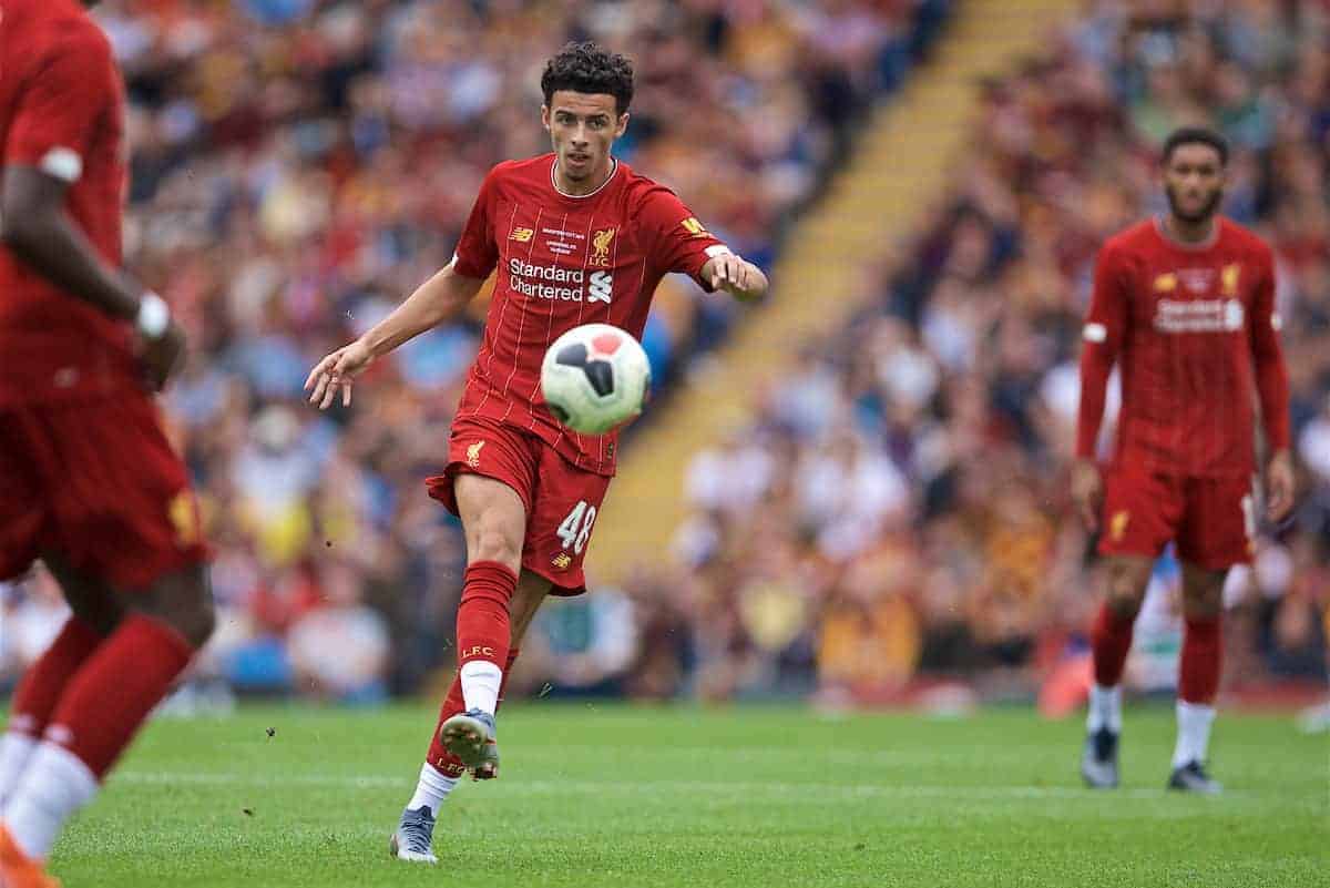 BRADFORD, ENGLAND - Saturday, July 13, 2019: Liverpool's Curtis Jones during a pre-season friendly match between Bradford City AFC and Liverpool FC at Valley Parade. (Pic by David Rawcliffe/Propaganda)