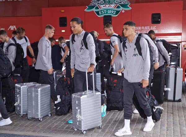 SOUTH BEND, INDIANA, USA - Tuesday, July 16, 2019: Liverpool's Virgil van Dijk and Ki-Jana Hoever arrive at the team hotel in South Bend at the start of the club's pre-season tour of America. (Pic by David Rawcliffe/Propaganda)