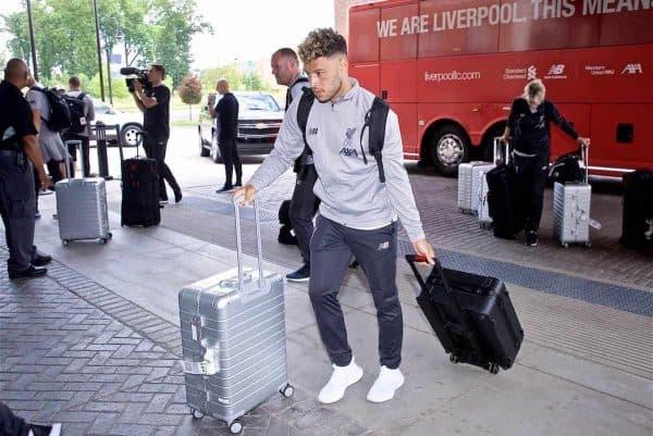 SOUTH BEND, INDIANA, USA - Tuesday, July 16, 2019: Liverpool's Alex Oxlade-Chamberlain arrives at the team hotel in South Bend at the start of the club's pre-season tour of America. (Pic by David Rawcliffe/Propaganda)