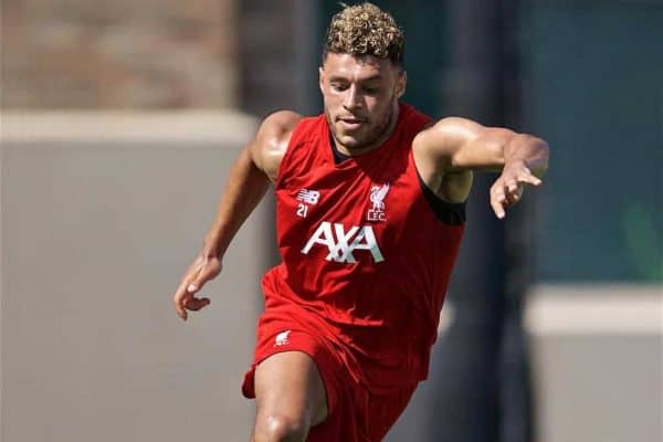 SOUTH BEND, INDIANA, USA - Thursday, July 18, 2019: Liverpool's Alex Oxlade-Chamberlain during a training session ahead of the friendly match against Borussia Dortmund at the Notre Dame Stadium on day three of the club's pre-season tour of America. (Pic by David Rawcliffe/Propaganda)