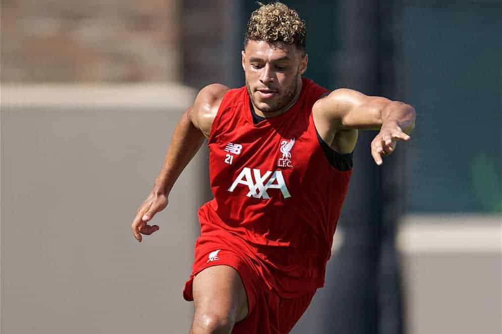 SOUTH BEND, INDIANA, USA - Thursday, July 18, 2019: Liverpool's Alex Oxlade-Chamberlain during a training session ahead of the friendly match against Borussia Dortmund at the Notre Dame Stadium on day three of the club's pre-season tour of America. (Pic by David Rawcliffe/Propaganda)