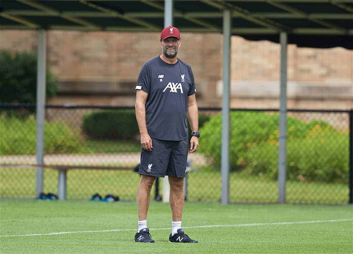 SOUTH BEND, INDIANA, USA - Thursday, July 18, 2019: Liverpool's manager Jürgen Klopp during a training session ahead of the friendly match against Borussia Dortmund at the Notre Dame Stadium on day three of the club's pre-season tour of America. (Pic by David Rawcliffe/Propaganda)