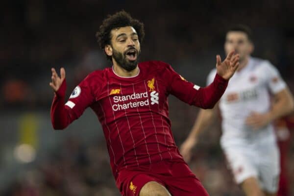 LIVERPOOL, ENGLAND - Thursday, January 2, 2020: Liverpool's Mohamed Salah during the FA Premier League match between Liverpool FC and Sheffield United FC at Anfield. (Pic by David Rawcliffe/Propaganda)