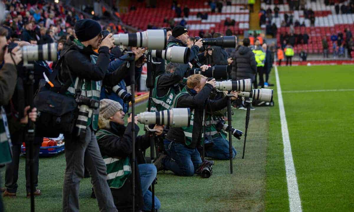 LIVERPOOL, ENGLAND - Sunday, January 5, 2020: Photographers focus their lenses on Liverpool's new signing Japan international Takumi Minamino before the FA Cup 3rd Round match between Liverpool FC and Everton FC, the 235th Merseyside Derby, at Anfield. (Pic by David Rawcliffe/Propaganda)