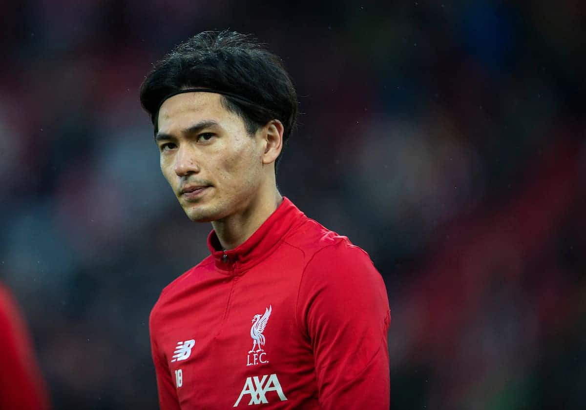 LIVERPOOL, ENGLAND - Sunday, January 5, 2020: Liverpool's new signing Japan international Takumi Minamino during the pre-match warm-up before the FA Cup 3rd Round match between Liverpool FC and Everton FC, the 235th Merseyside Derby, at Anfield. (Pic by David Rawcliffe/Propaganda)