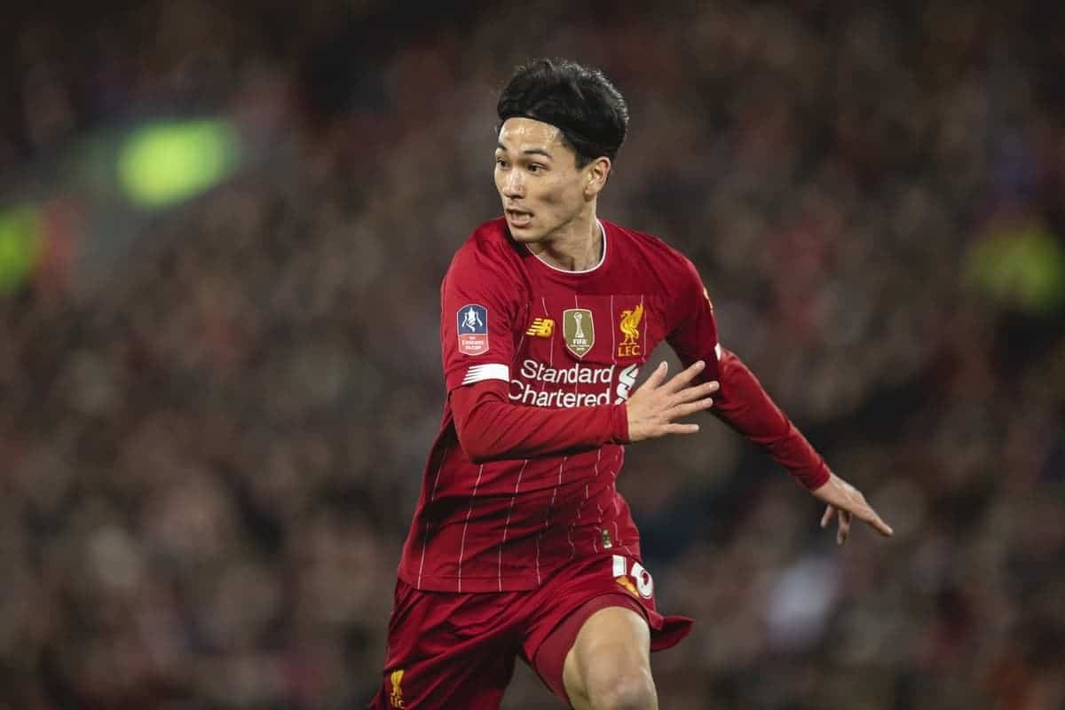 LIVERPOOL, ENGLAND - Sunday, January 5, 2020: Liverpool's new signing Japan international Takumi Minamino during the FA Cup 3rd Round match between Liverpool FC and Everton FC, the 235th Merseyside Derby, at Anfield. (Pic by David Rawcliffe/Propaganda)