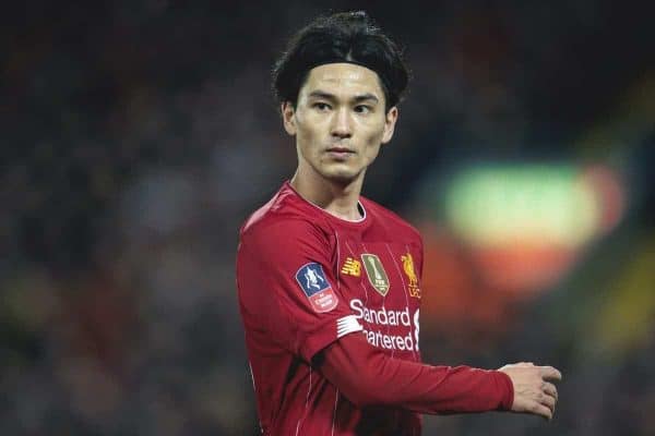 LIVERPOOL, ENGLAND - Sunday, January 5, 2020: Liverpool's new signing Japan international Takumi Minamino during the FA Cup 3rd Round match between Liverpool FC and Everton FC, the 235th Merseyside Derby, at Anfield. (Pic by David Rawcliffe/Propaganda)