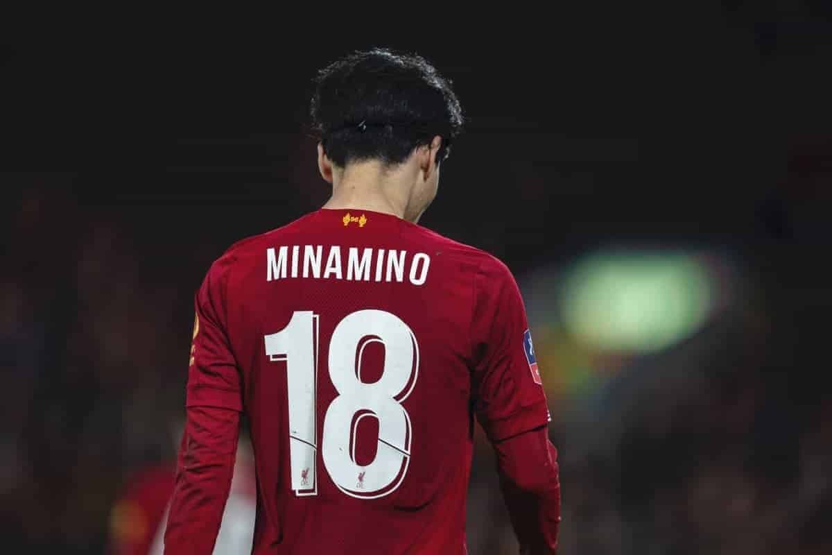 LIVERPOOL, ENGLAND - Sunday, January 5, 2020: Liverpool's new signing Japan international Takumi Minamino during the FA Cup 3rd Round match between Liverpool FC and Everton FC, the 235th Merseyside Derby, at Anfield. (Pic by David Rawcliffe/Propaganda)