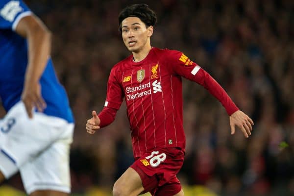 LIVERPOOL, ENGLAND - Sunday, January 5, 2020: Liverpool's new signing Japan international Takumi Minamino during the FA Cup 3rd Round match between Liverpool FC and Everton FC, the 235th Merseyside Derby, at Anfield. (Pic by David Rawcliffe/Propaganda)