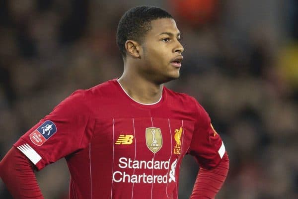 LIVERPOOL, ENGLAND - Sunday, January 5, 2020: Liverpool's substitute Rhian Brewster during the FA Cup 3rd Round match between Liverpool FC and Everton FC, the 235th Merseyside Derby, at Anfield. (Pic by David Rawcliffe/Propaganda)