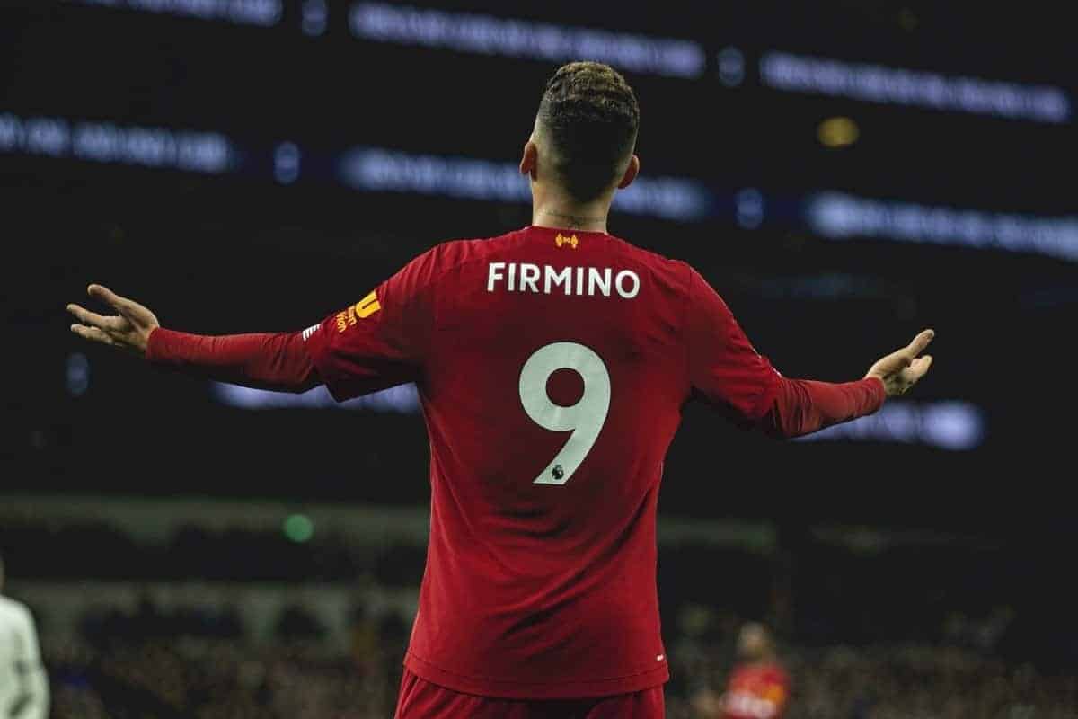 LONDON, ENGLAND - Saturday, January 11, 2020: Liverpool's Roberto Firmino during the FA Premier League match between Tottenham Hotspur FC and Liverpool FC at the Tottenham Hotspur Stadium. (Pic by David Rawcliffe/Propaganda)