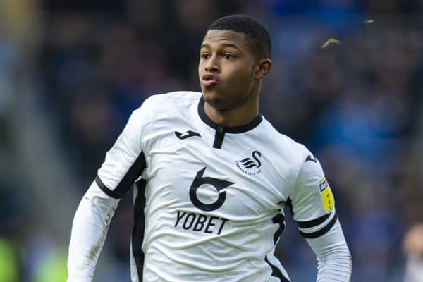 CARDIFF, WALES - Sunday, January 12, 2020: Swansea City's Rhian Brewster during the Football League Championship match between Cardiff City FC and Swansea City FC at the Cardiff City Stadium. (Pic by David Rawcliffe/Propaganda)