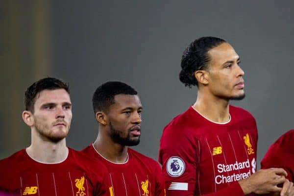 Robertson, Wijnaldum, Van Dijk - general lineup matchday. (Pic by David Rawcliffe/Propaganda)