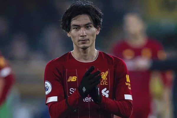 WOLVERHAMPTON, ENGLAND - Thursday, January 23, 2020: Liverpool's Takumi Minamino celebrates after the FA Premier League match between Wolverhampton Wanderers FC and Liverpool FC at Molineux Stadium. Liverpool won 2-1. (Pic by David Rawcliffe/Propaganda)