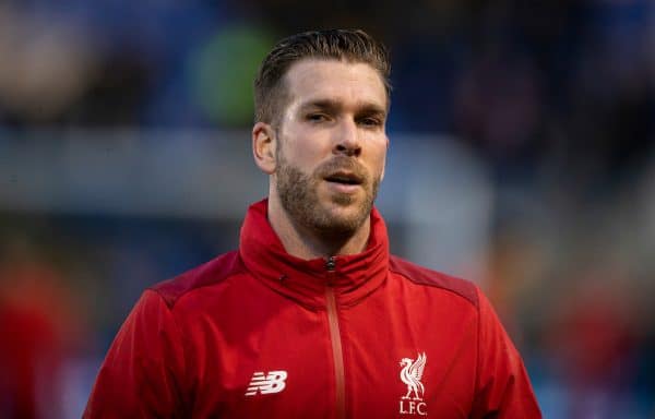 SHREWSBURY, ENGLAND - Sunday, January 26, 2020: Liverpool's goalkeeper Adrián San Miguel del Castillo during the pre-match warm-up before the FA Cup 4th Round match between Shrewsbury Town FC and Liverpool FC at the New Meadow. (Pic by David Rawcliffe/Propaganda)