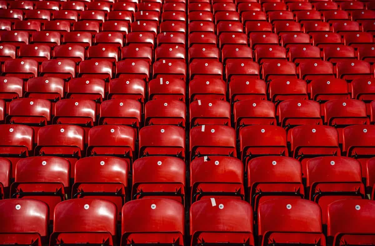 LIVERPOOL, ENGLAND - Saturday, February 1, 2020: Empty red seats pictured before the FA Premier League match between Liverpool FC and Southampton FC at Anfield. (Pic by David Rawcliffe/Propaganda)