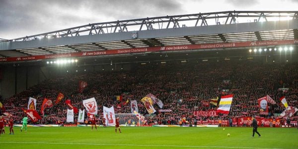 LIVERPOOL, ENGLAND - Saturday, February 1, 2020: Liverpool supporters on the Spion Kop before the FA Premier League match between Liverpool FC and Southampton FC at Anfield. (Pic by David Rawcliffe/Propaganda)