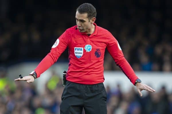 LIVERPOOL, ENGLAND - Saturday, February 8, 2020: Referee David Coote during the FA Premier League match between Everton FC and Crystal Palace FC at Goodison Park. (Pic by David Rawcliffe/Propaganda)