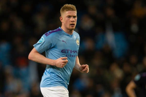 MANCHESTER, ENGLAND - Wednesday, February 19, 2020: Manchester City's Kevin De Bruyne during the FA Premier League match between Manchester City FC and West Ham United FC at the City of Manchester Stadium. (Pic by David Rawcliffe/Propaganda)