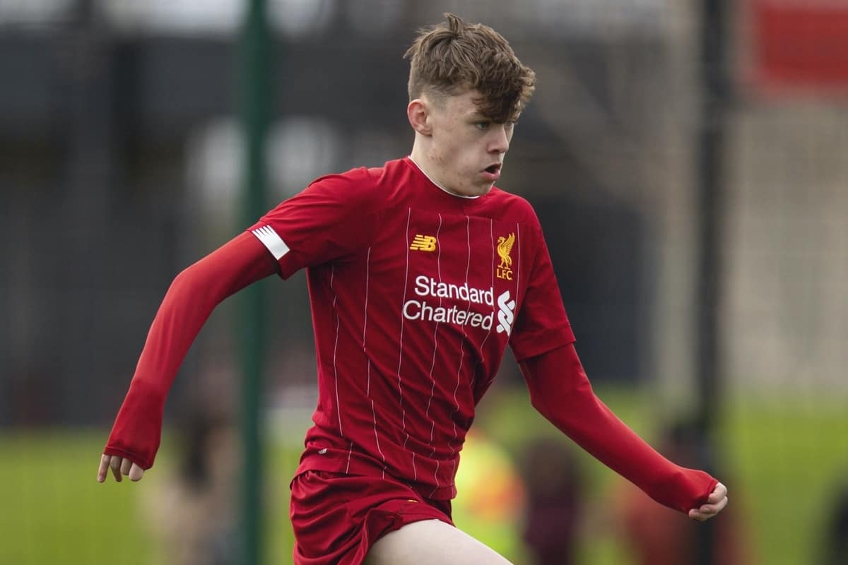 LIVERPOOL, ENGLAND - Saturday, February 22, 2020: Liverpool's Conor Bradley during the Under-18 FA Premier League match between Liverpool FC and Manchester City FC at the Liverpool Academy. (Pic by David Rawcliffe/Propaganda)