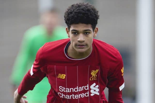 LIVERPOOL, ENGLAND - Saturday, February 22, 2020: Liverpool's Jarell Quansah during the Under-18 FA Premier League match between Liverpool FC and Manchester City FC at the Liverpool Academy. (Pic by David Rawcliffe/Propaganda)