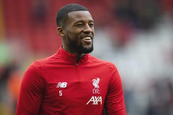 LIVERPOOL, ENGLAND - Saturday, March 7, 2020: Liverpool's Georginio Wijnaldum during the pre-match warm-up before the FA Premier League match between Liverpool FC and AFC Bournemouth at Anfield. (Pic by David Rawcliffe/Propaganda)