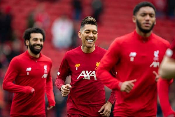 LIVERPOOL, ENGLAND - Saturday, March 7, 2020: Liverpool's Roberto Firmino during the pre-match warm-up before the FA Premier League match between Liverpool FC and AFC Bournemouth at Anfield. (Pic by David Rawcliffe/Propaganda)