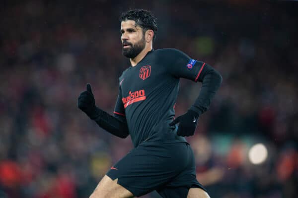 LIVERPOOL, ENGLAND - Wednesday, March 11, 2020: Club Atlético de Madrid's Diego Costa during the UEFA Champions League Round of 16 2nd Leg match between Liverpool FC and Club Atlético de Madrid at Anfield. (Pic by David Rawcliffe/Propaganda)