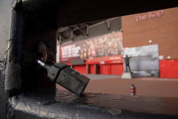 Anfield, locked due to Coronavirus (Pic by David Rawcliffe/Propaganda)