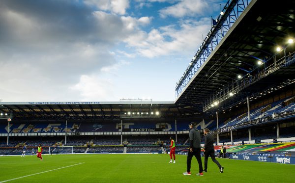 LIVERPOOL, ENGLAND - Sunday, June 21, 2019: Liverpool’s manager Jürgen Klopp walks into an empty stadium during the FA Premier League match between Everton FC and Liverpool FC, the 236th Merseyside Derby, at Goodison Park. The game was played behind closed doors due to the UK government’s social distancing laws during the Coronavirus COVID-19 Pandemic. (Pic by David Rawcliffe/Propaganda)