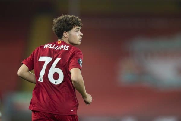 LIVERPOOL, ENGLAND - Wednesday, June 24, 2020: Liverpool’s substitute Neco Williams during the FA Premier League match between Liverpool FC and Crystal Palace FC at Anfield. The game was played behind closed doors due to the UK government’s social distancing laws during the Coronavirus COVID-19 Pandemic. (Pic by David Rawcliffe/Propaganda)