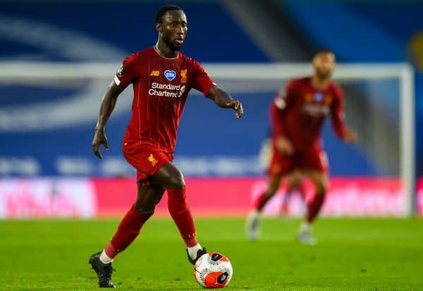 BRIGHTON & HOVE, ENGLAND - Wednesday, July 8, 2020: Liverpool's Naby Keita during the FA Premier League match between Brighton & Hove Albion FC and Liverpool FC at the AMEX Stadium. The game was played behind closed doors due to the UK government’s social distancing laws during the Coronavirus COVID-19 Pandemic. (Pic by Propaganda)