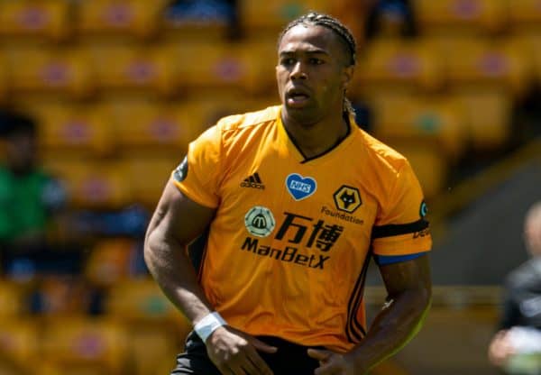 WOLVERHAMPTON, ENGLAND - Sunday, July 12, 2020: Wolverhampton Wanderers' Adama Traoré during the FA Premier League match between Wolverhampton Wanderers FC and Everton FC at Molineux Stadium. The game was played behind closed doors due to the UK government’s social distancing laws during the Coronavirus COVID-19 Pandemic. (Pic by David Rawcliffe/Propaganda)