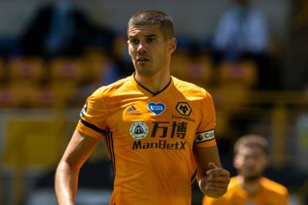 WOLVERHAMPTON, ENGLAND - Sunday, July 12, 2020: Wolverhampton Wanderers' captain Conor Coady during the FA Premier League match between Wolverhampton Wanderers FC and Everton FC at Molineux Stadium. The game was played behind closed doors due to the UK government’s social distancing laws during the Coronavirus COVID-19 Pandemic. (Pic by David Rawcliffe/Propaganda)