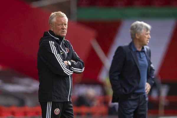 SHEFFIELD, ENGLAND - Monday, July 20, 2020: Sheffield United's manager Chris Wilder during the FA Premier League match between Sheffield United FC and Everton FC at Bramall Lane. The game was played behind closed doors due to the UK government’s social distancing laws during the Coronavirus COVID-19 Pandemic. (Pic by David Rawcliffe/Propaganda)