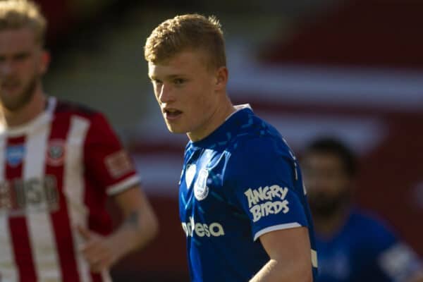 SHEFFIELD, ENGLAND - Monday, July 20, 2020: Everton's Jarrad Branthwaite during the FA Premier League match between Sheffield United FC and Everton FC at Bramall Lane. The game was played behind closed doors due to the UK government’s social distancing laws during the Coronavirus COVID-19 Pandemic. (Pic by David Rawcliffe/Propaganda)