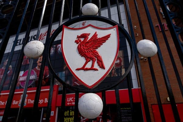 LIVERPOOL, ENGLAND - Monday, August 3, 2020: A red Liver bird on the Paisley Gates outside Anfield. (Pic by David Rawcliffe/Propaganda)