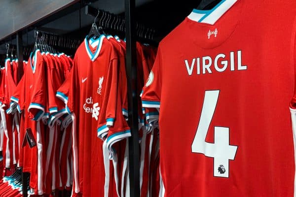 LIVERPOOL, ENGLAND - Sunday, August 9, 2020: Liverpool FC’s new Nike home shirt for the 2020/21 season on display at the club’s official retail store in Liverpool One. (Pic by David Rawcliffe/Propaganda)