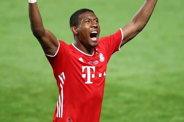 LISBON, PORTUGAL - Sunday, August 23, 2020: FC Bayern Munich’s David Alaba celebrates at the after the UEFA Champions League Final between FC Bayern Munich and Paris Saint-Germain at the Estadio do Sport Lisboa e Benfica. FC Bayern Munich won 1-0. (Credit: ©UEFA)