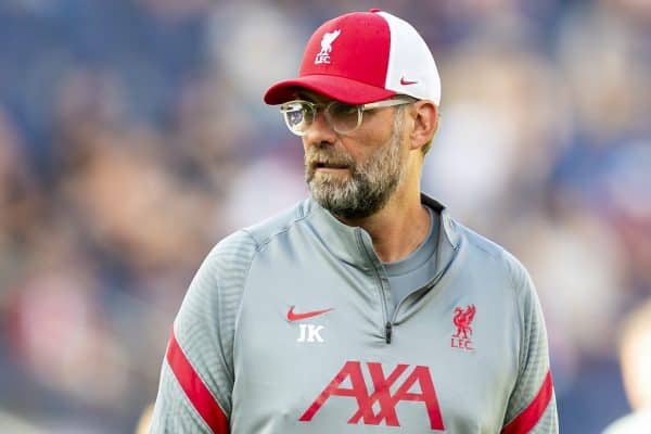 SALZBURG, AUSTRIA - Tuesday, August 25, 2020: Liverpool's manager Jürgen Klopp during the pre-match warm-up before a preseason friendly match between FC Red Bull Salzburg and Liverpool FC at the Red Bull Arena. (Pic by Propaganda)