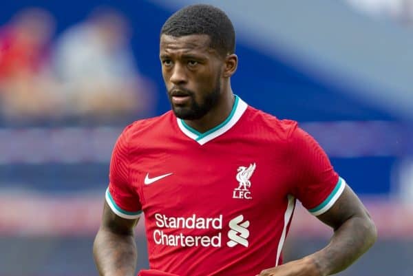 SALZBURG, AUSTRIA - Tuesday, August 25, 2020: Liverpool's Georginio Wijnaldum during a preseason friendly match between FC Red Bull Salzburg and Liverpool FC at the Red Bull Arena. (Pic by Propaganda)