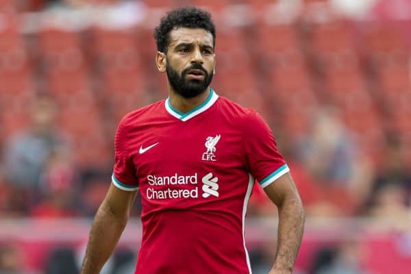 SALZBURG, AUSTRIA - Tuesday, August 25, 2020: Liverpool's Mohamed Salah during a preseason friendly match between FC Red Bull Salzburg and Liverpool FC at the Red Bull Arena. (Pic by Propaganda)