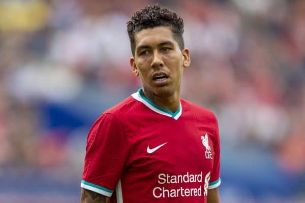 SALZBURG, AUSTRIA - Tuesday, August 25, 2020: Liverpool's Roberto Firmino during a preseason friendly match between FC Red Bull Salzburg and Liverpool FC at the Red Bull Arena. (Pic by Propaganda)