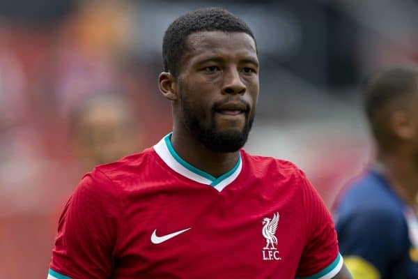 SALZBURG, AUSTRIA - Tuesday, August 25, 2020: Liverpool's Georginio Wijnaldum during a preseason friendly match between FC Red Bull Salzburg and Liverpool FC at the Red Bull Arena. (Pic by Propaganda)