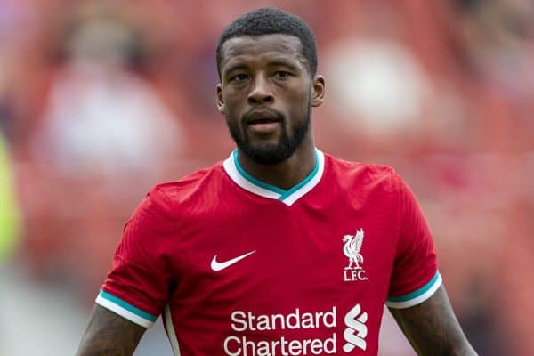 SALZBURG, AUSTRIA - Tuesday, August 25, 2020: Liverpool's Georginio Wijnaldum during a preseason friendly match between FC Red Bull Salzburg and Liverpool FC at the Red Bull Arena. (Pic by Propaganda)