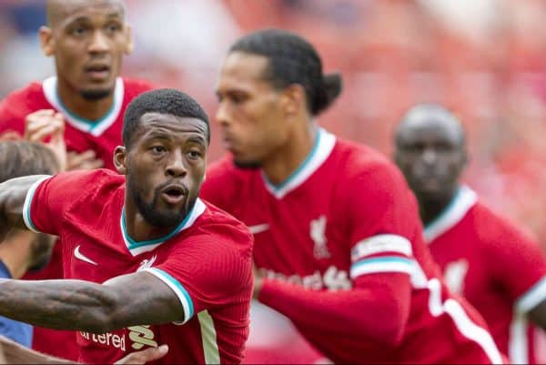 SALZBURG, AUSTRIA - Tuesday, August 25, 2020: Liverpool's Georginio Wijnaldum during a preseason friendly match between FC Red Bull Salzburg and Liverpool FC at the Red Bull Arena. (Pic by Propaganda)